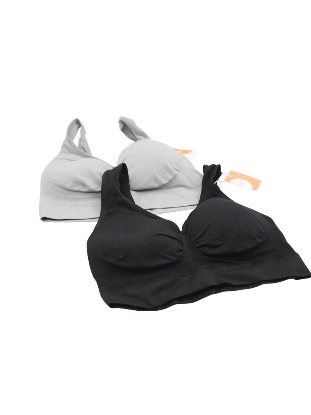 NEW 2-Pk Sports Bras XL Black & Gray Nylon Blend Light Removable Pads Wireless